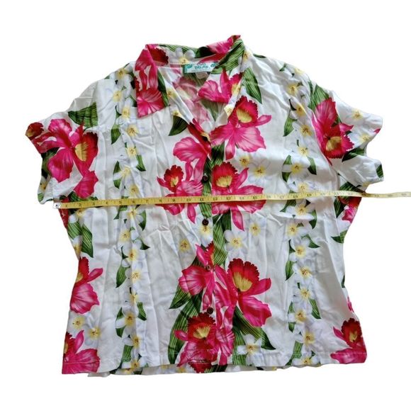 Two Palms Women's Hawaiian Button Down Shirt Plumeria Orchids size XL - Picture 3 of 9